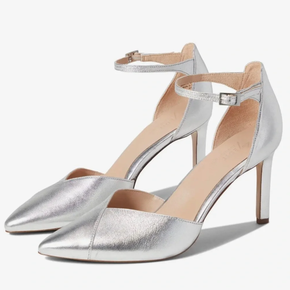 27 EDIT Naturalizer Ayla Metallic Leather Ankle Strap Pumps